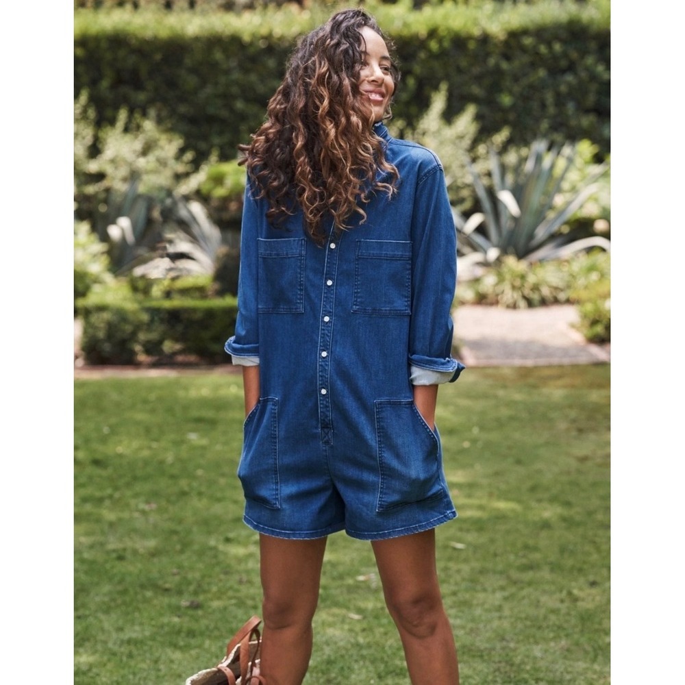 Frank & Eileen IRELAND 1977 Wash Italian Dream Denim Romper Blue Jumpsuit M